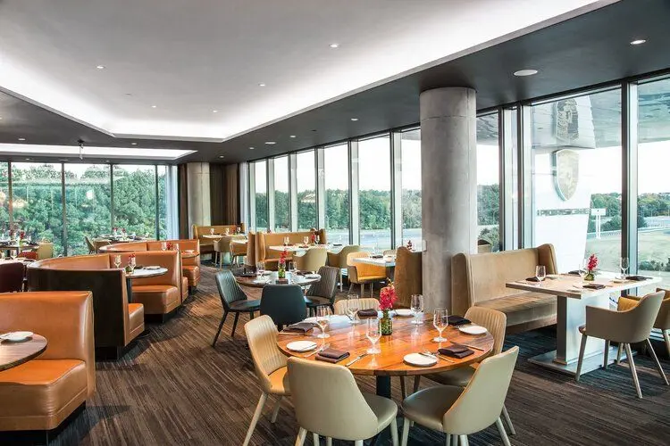 Restaurant dining room with finished walls and ceiling